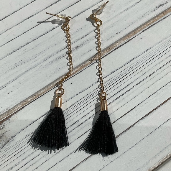 Gold Tone Fringe Tassel Drop Earrings - Picture 2 of 3
